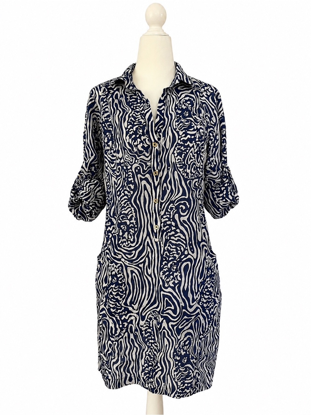 Lilly Pulitzer Navy & White Printed Button-Front Shirt Dress